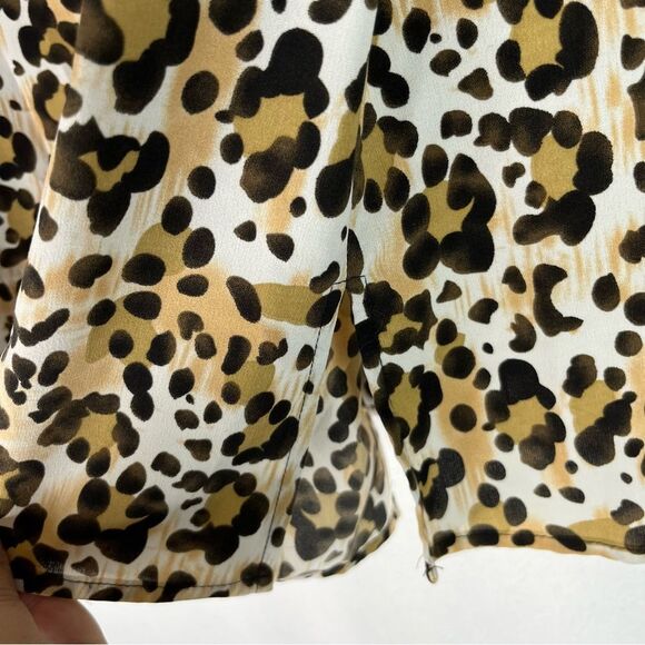 Elementz Button Down Shirt Women’s Brown Black Animal Cheetah Roll Tab Sleeve 2X - Picture 7 of 12